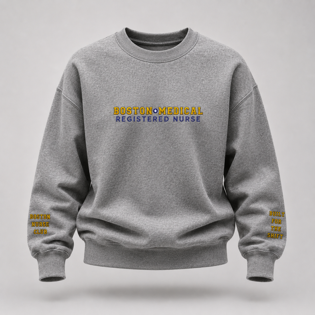 Embroidered Boston Medical Registered Nurse Crewneck Sweatshirt
